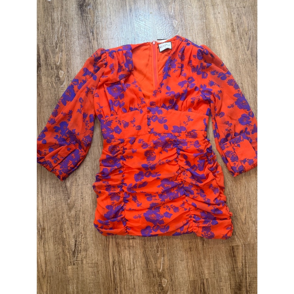Runaway The Label Orange Purple Floral Ruched Crop Top Blouse US 10 XL